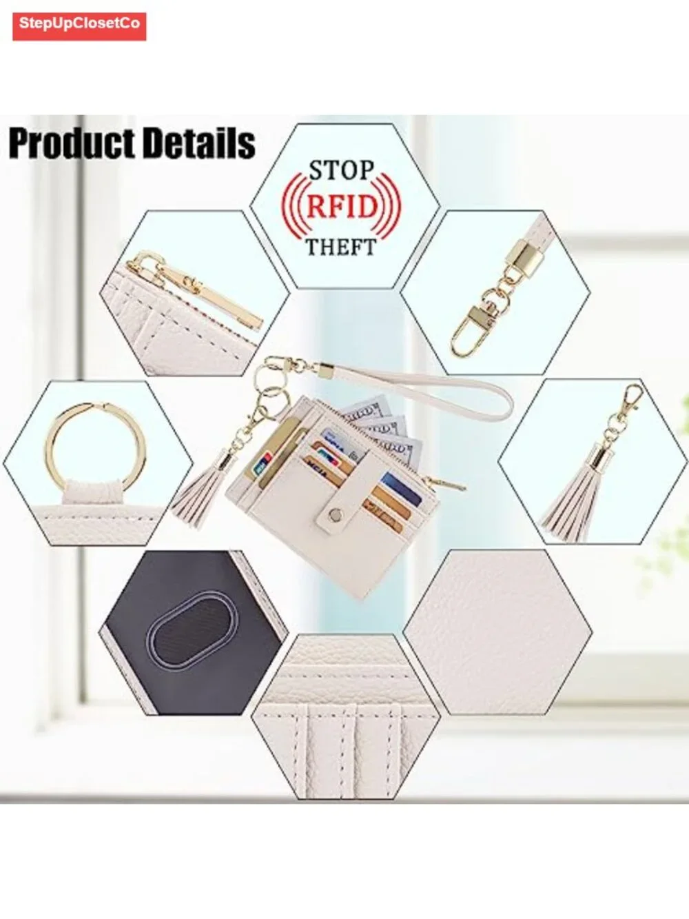RFID Blocking Wristlet Wallet PU Leather Slim Card Holder with Keychain